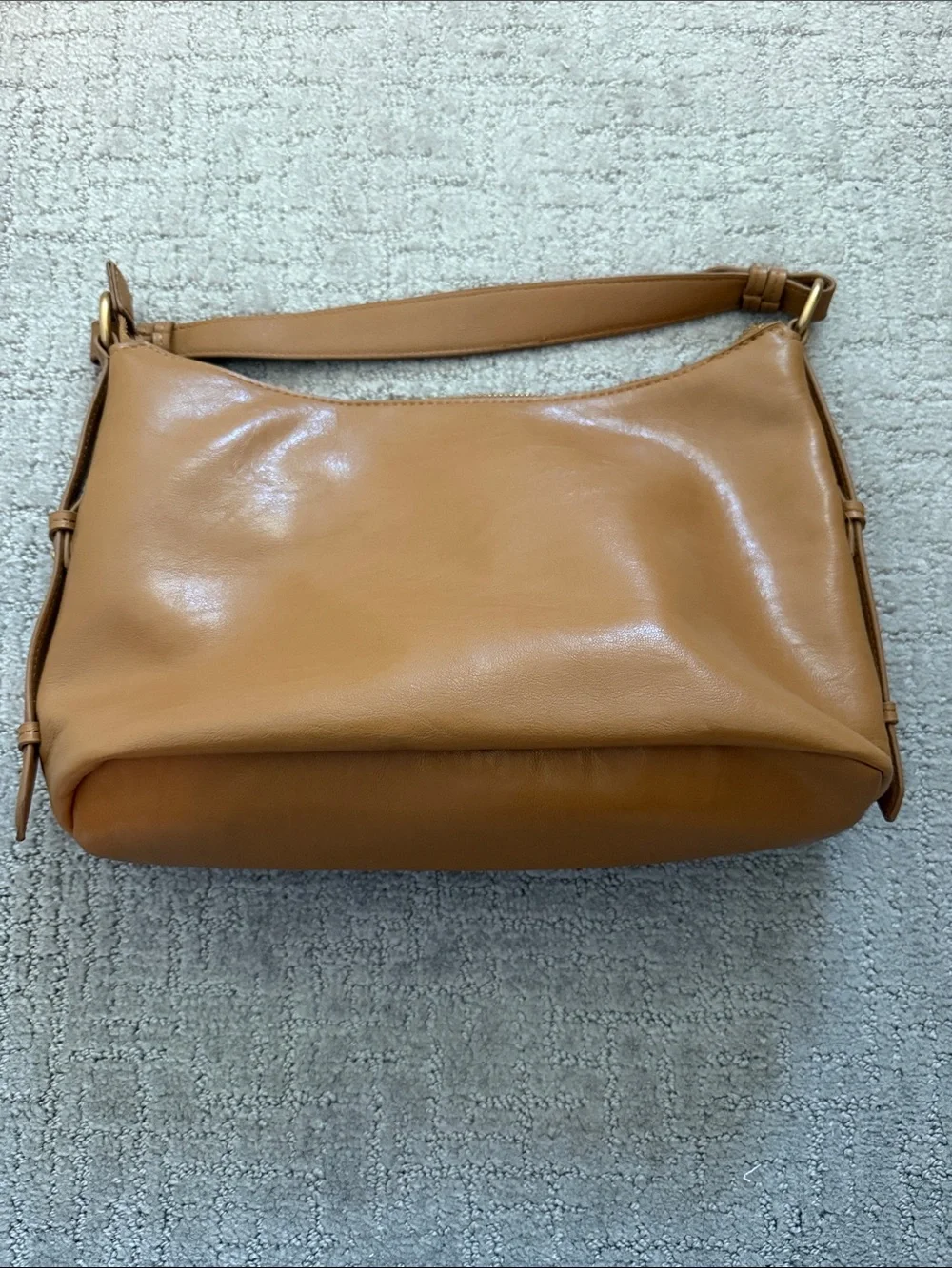 Zara Cognac Leather Shoulder Bag with Front Pocket